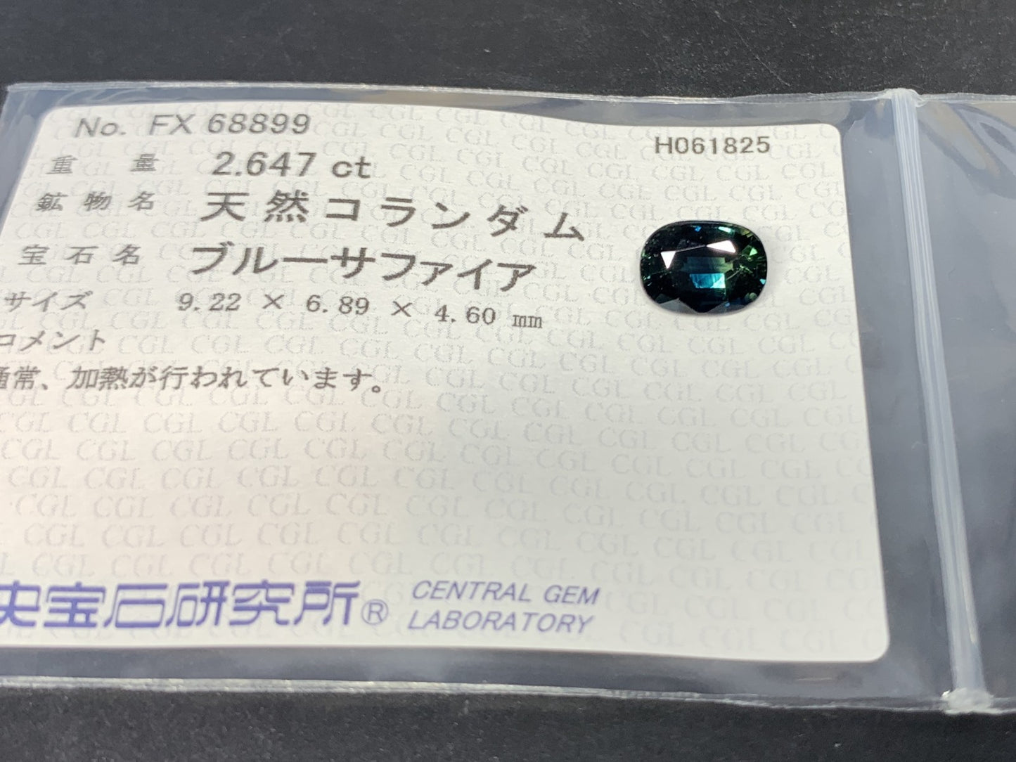サファイア 天然  2.647ct  中央宝石ソーティング付き  9.22㎜×6.89㎜×4.60㎜  ルース（ 裸石 ） 5356Y