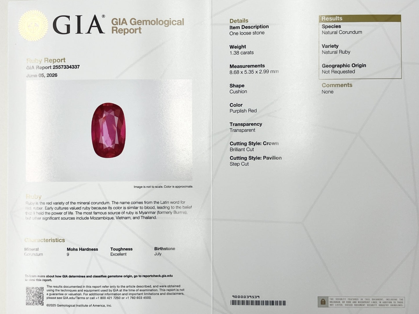 ルビー 1.38ct GIA鑑別書 D0.33ct PT900 5.2g 指輪 （JP12号） サイズ直し無料 9318K