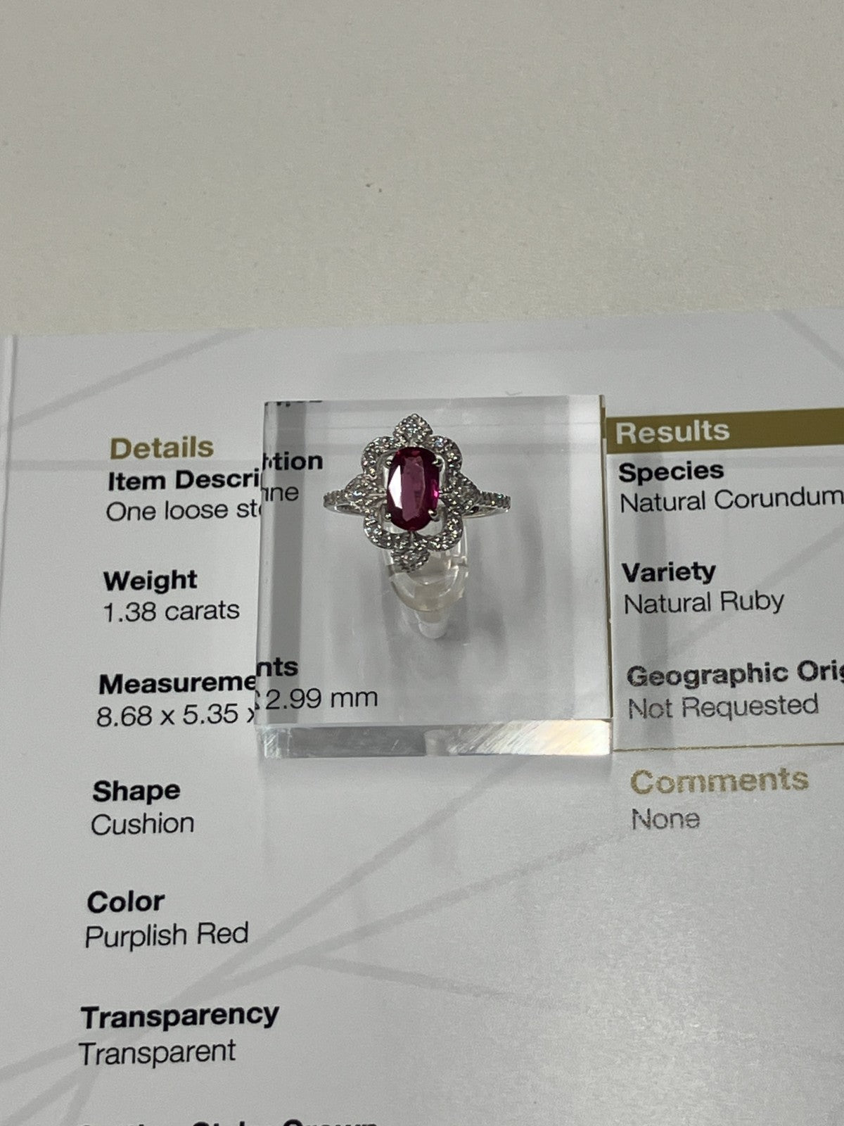 ルビー 1.38ct GIA鑑別書 D0.33ct PT900 5.2g 指輪 （JP12号） サイズ直し無料 9318K