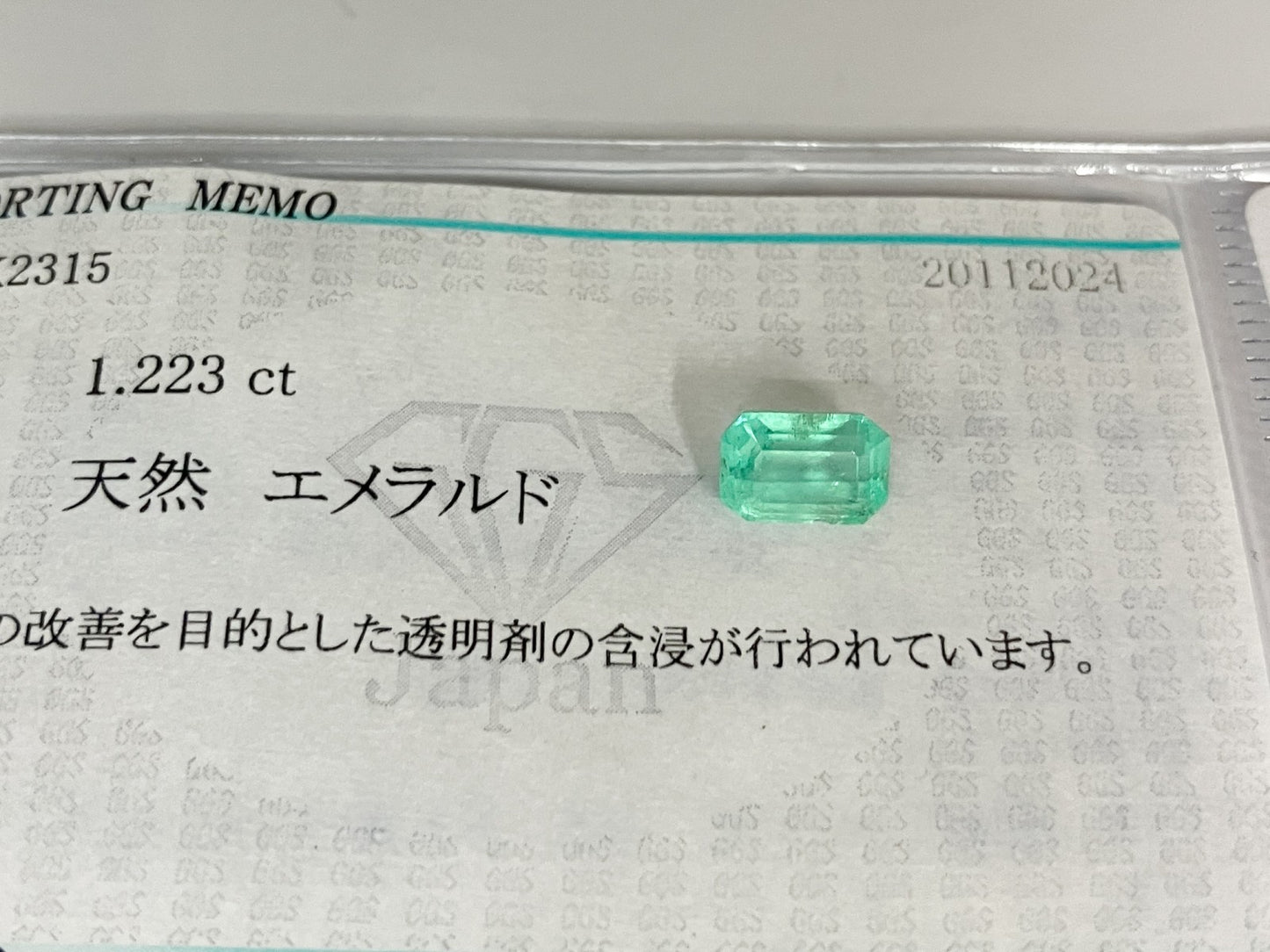 エメラルド 1.223ct 宝石ソーティング付き 7.3㎜×5.1㎜×4.1㎜ ルース（ 裸石 ） 3202S