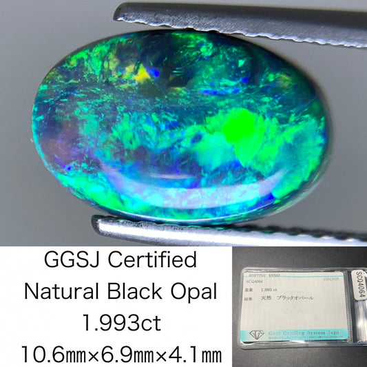 ブラックオパール 天然 1.993ct 宝石ソーティング付き 10.6㎜×6.9㎜×4.1㎜ ルース（ 裸石 ） 8130Y
