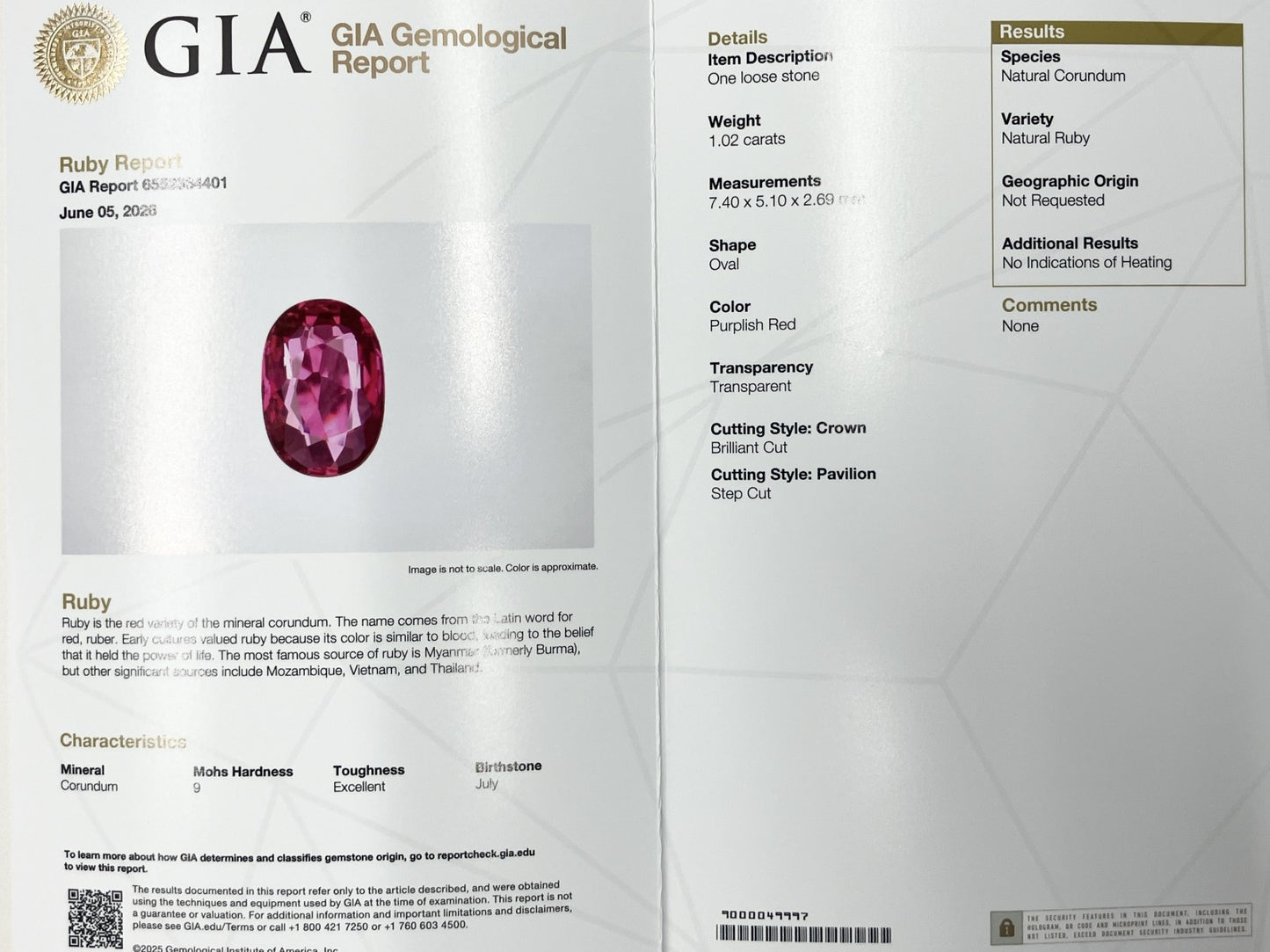ルビー 1.02ct 非加熱 No heat GIA鑑別書 D0.72ct PT900 5.2g 指輪 （JP13号） サイズ直し無料 9292K