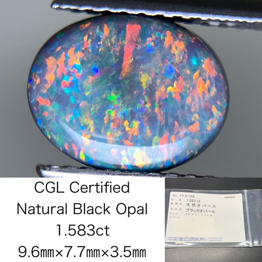 ブラックオパール 天然 1.583ct 中央宝石ソーティング付き 9.6㎜×7.7㎜×3.5㎜ ルース（ 裸石 ） 6933Y