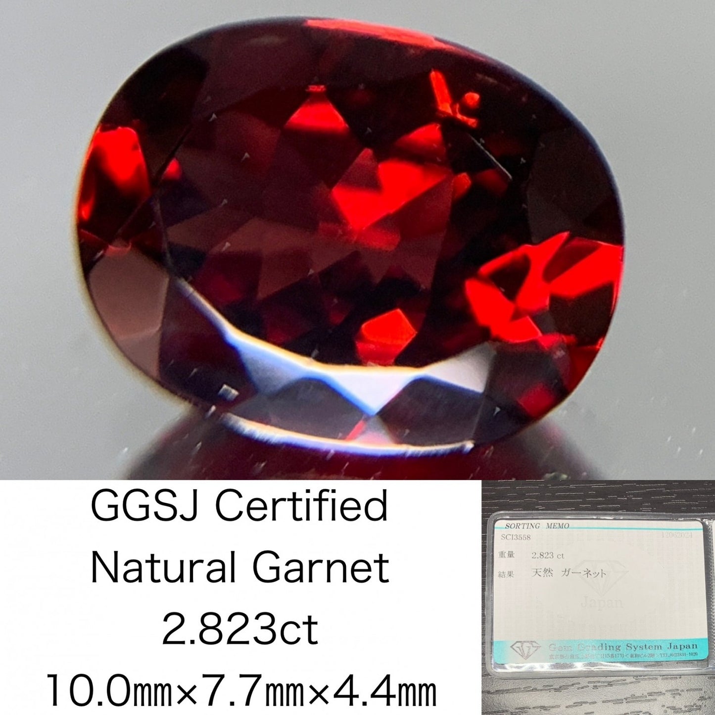 ガーネット 2.823ct  宝石ソーティング付き  10.0㎜×7.7㎜×4.4㎜  ルース（ 裸石 ） 2049Y