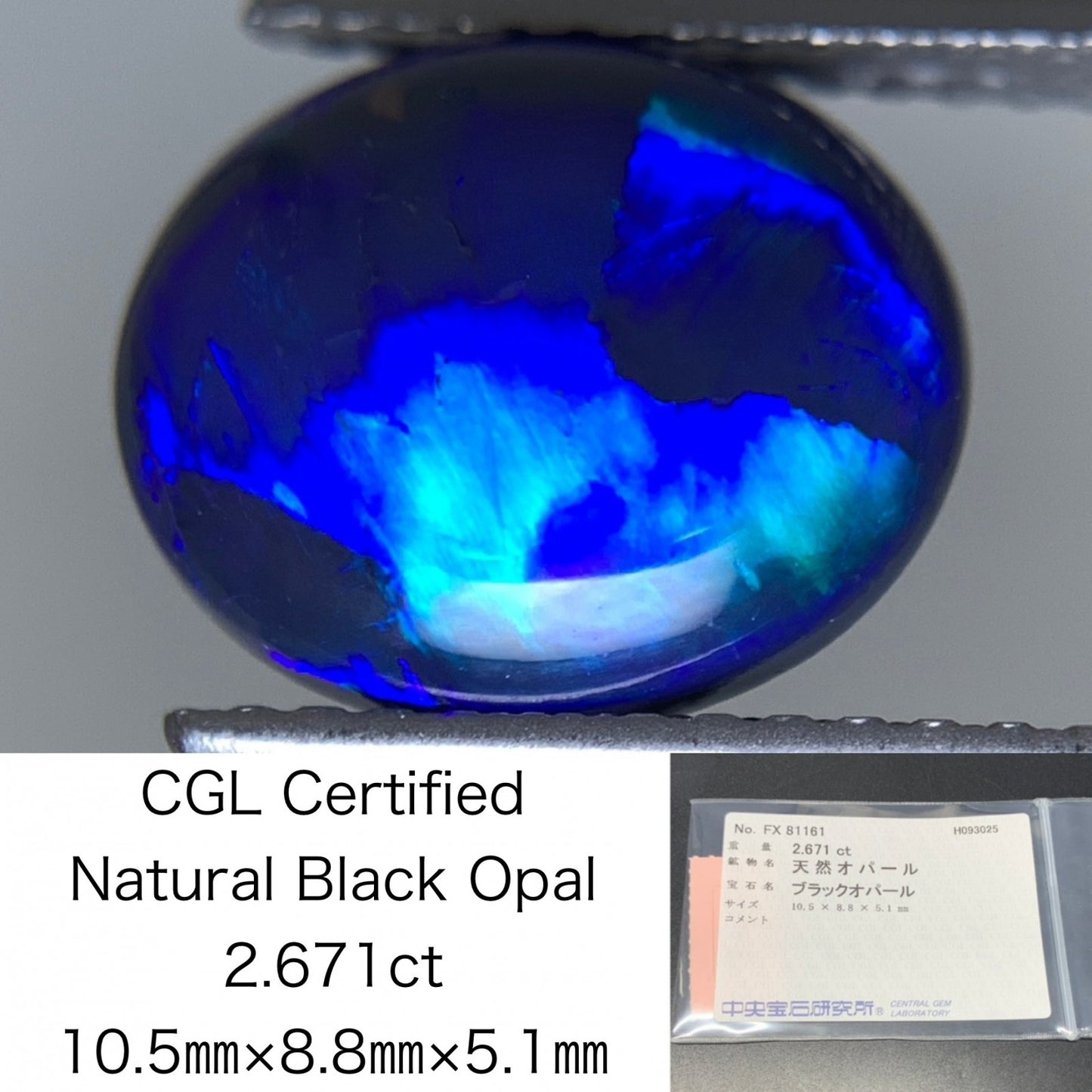 ブラックオパール 天然 2.671ct 中央宝石ソーティング付き 10.5㎜×8.8㎜×5.1㎜ ルース（ 裸石 ） 6918Y
