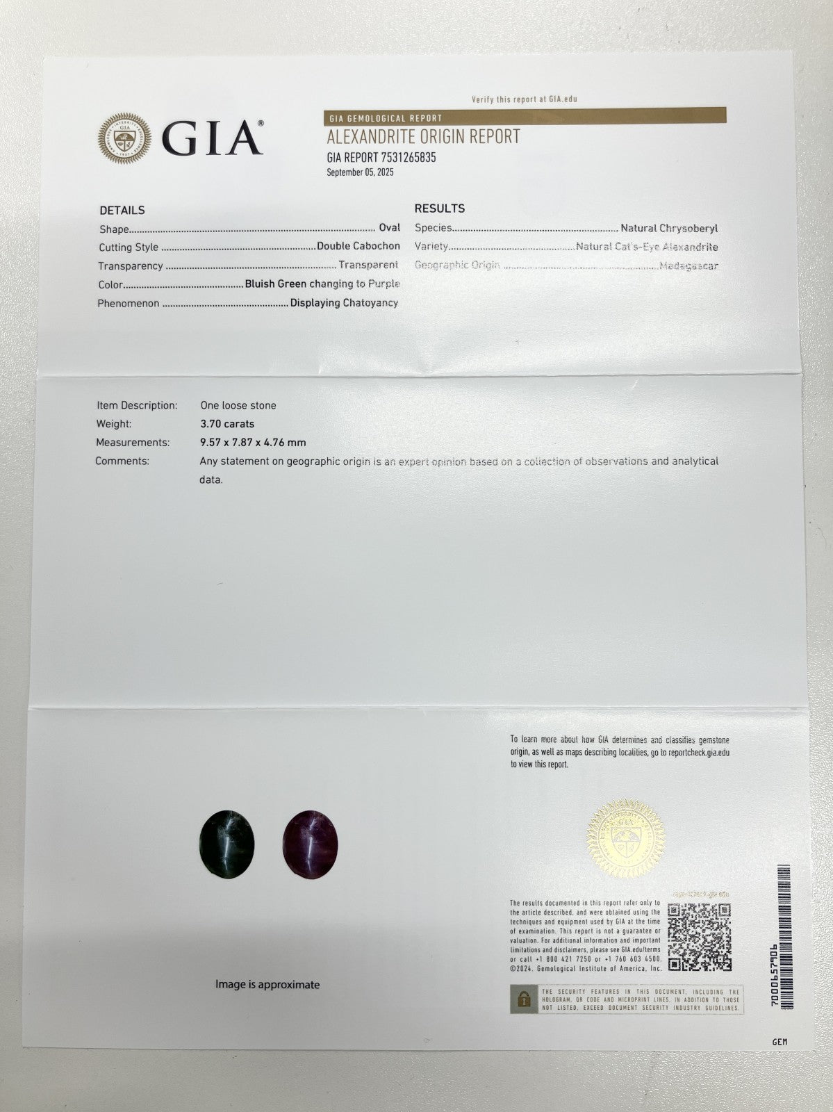 アレキサンドライトキャッツアイ 3.70ct マダガスカル産 GIA鑑別書 D0.70ct PT900 6.4g 指輪 （JP11号） サイズ直し承ります。 6681S