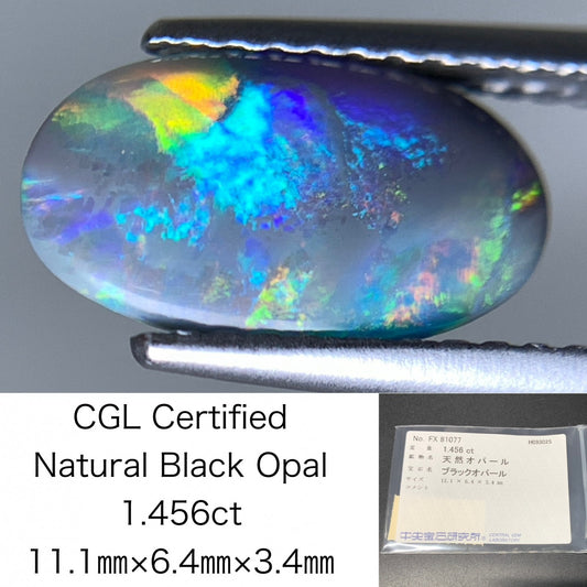 ブラックオパール 天然 1.456ct 中央宝石ソーティング付き 11.1㎜×6.4㎜×3.4㎜ ルース（ 裸石 ） 6884Y