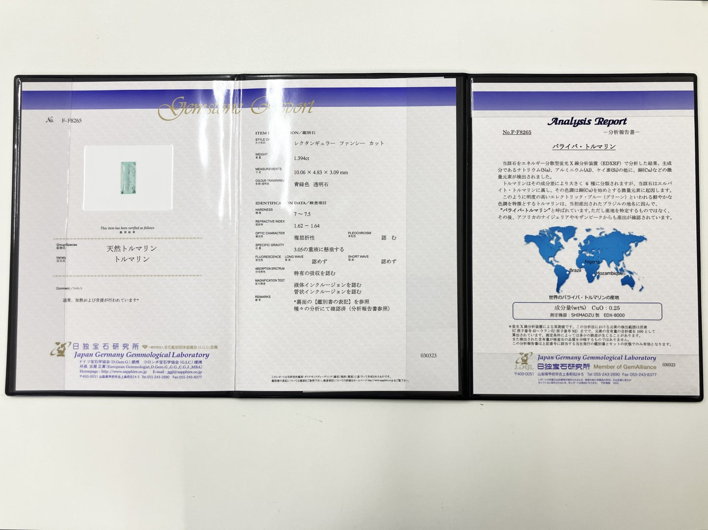 パライバトルマリン 1.394ct 日独宝石研究所鑑別書 D0.7ct PT900 5.7g 指輪 （JP10号） サイズ直し承ります。 2269S