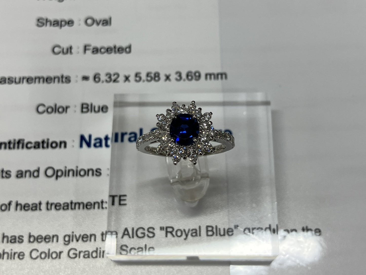 サファイア 1.03ct ロイヤルブルー royal blue AIGS鑑別書 D0.95ct PT900 5.6g 指輪 （JP13号） サイズ直し無料 7725K