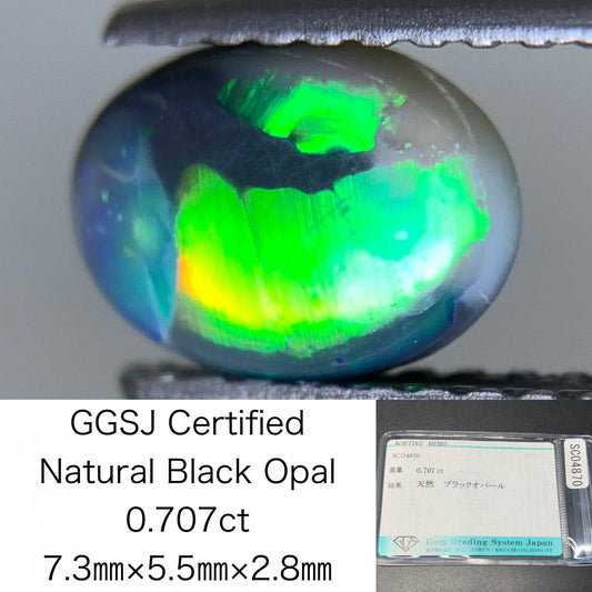 ブラックオパール 天然 0.707ct 宝石ソーティング付き 7.3㎜×5.5㎜×2.8㎜ ルース（ 裸石 ） 7006Y