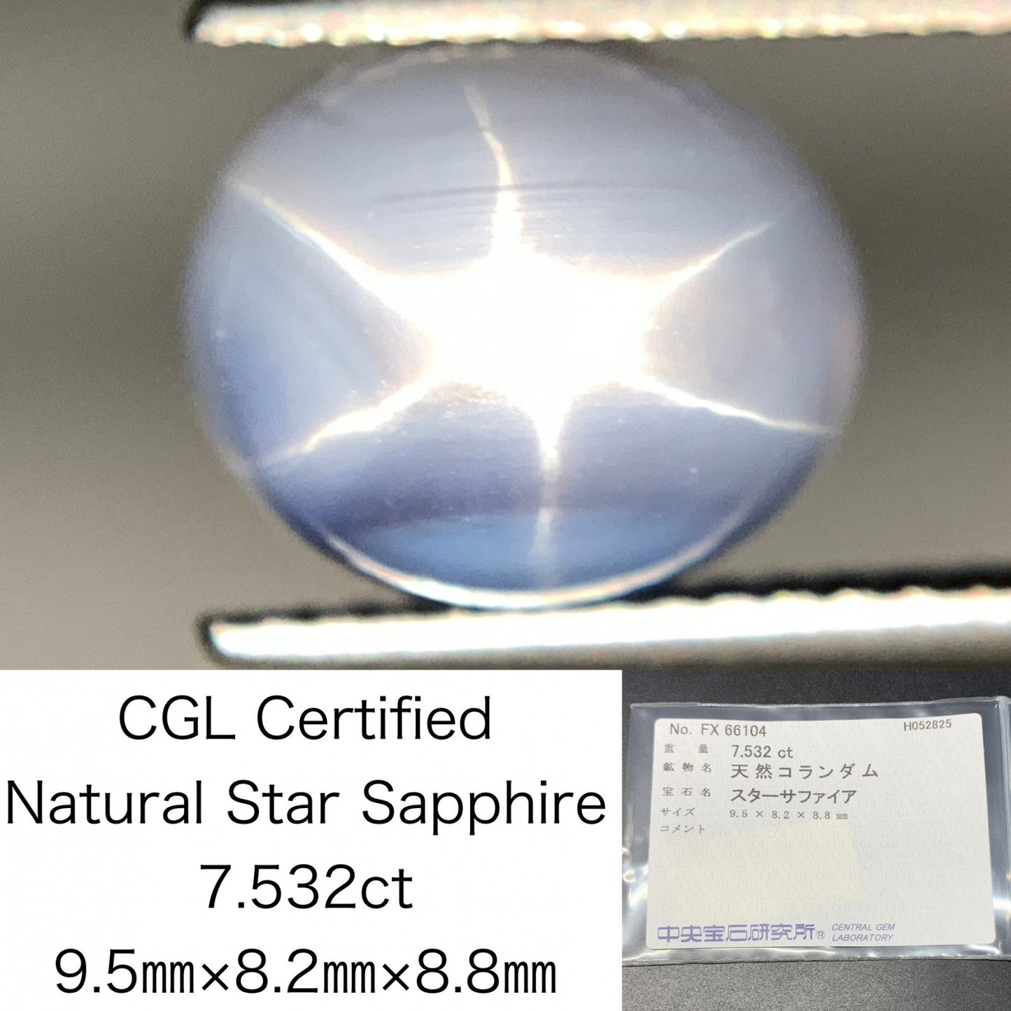 スターサファイア  天然  7.532ct  中央宝石ソーティング付き  9.5㎜×8.2㎜×8.8㎜   天然 ルース（ 裸石 ） 5213Y