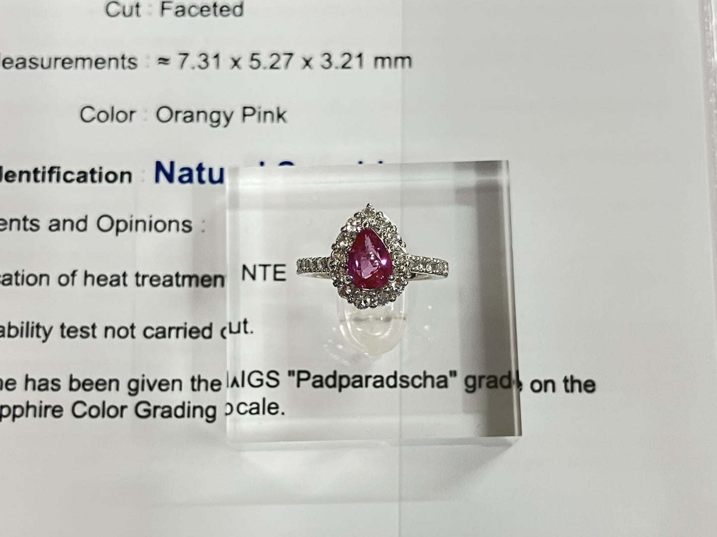 パパラチャサファイア 1.04ct 非加熱 NoHeat AIGS鑑別書 D0.70ct PT900 5.5g 指輪 （JP9号） サイズ直し無料 8583S