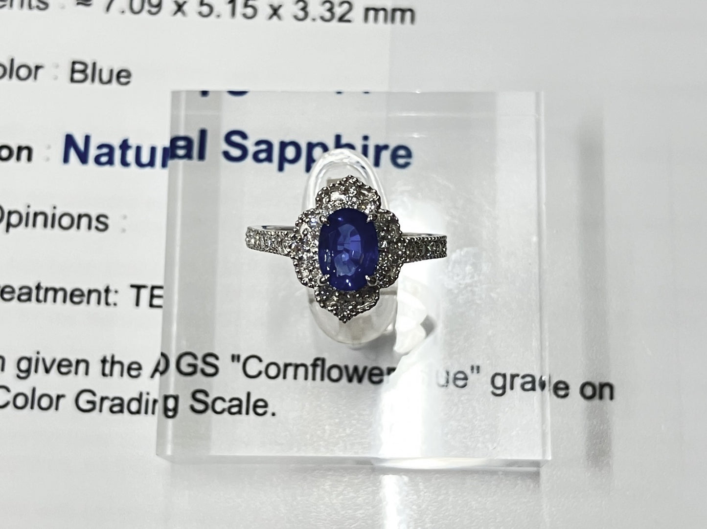 サファイア 1.13ct コンフラワーブルー 　Cornflower blue AIGS鑑別書 D0.45ct PT900 4.8g 指輪 （JP10号） サイズ直し無料 7325S