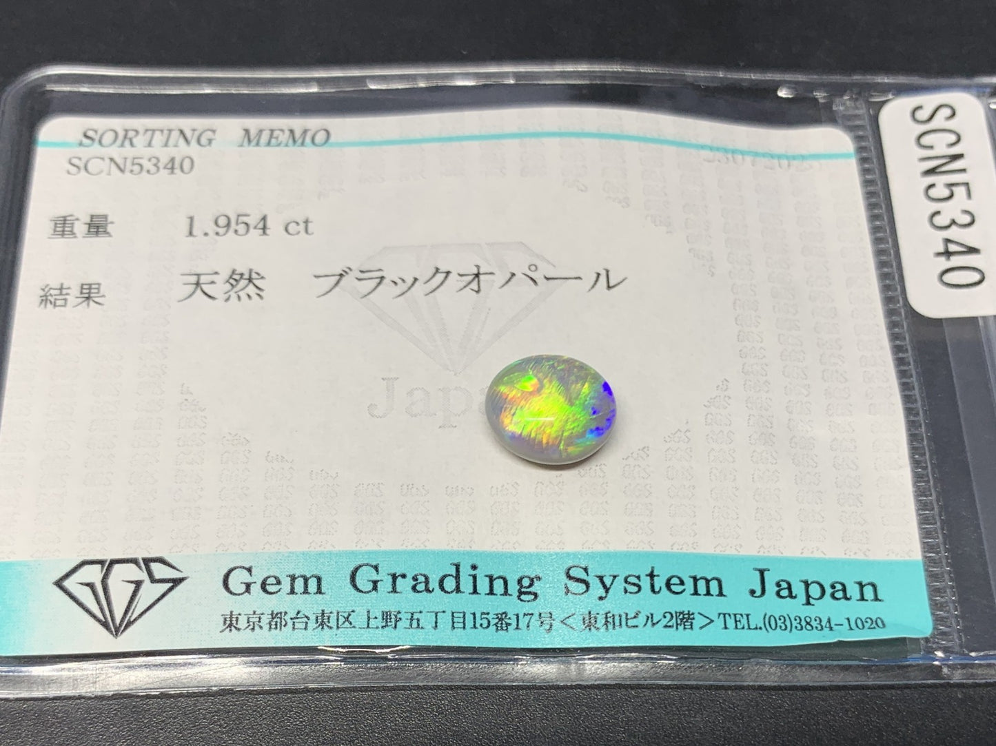 ブラックオパール 天然  1.954ct  宝石ソーティング付き  8.6㎜×7.4㎜×4.9㎜ ルース（ 裸石 ）  6116Y