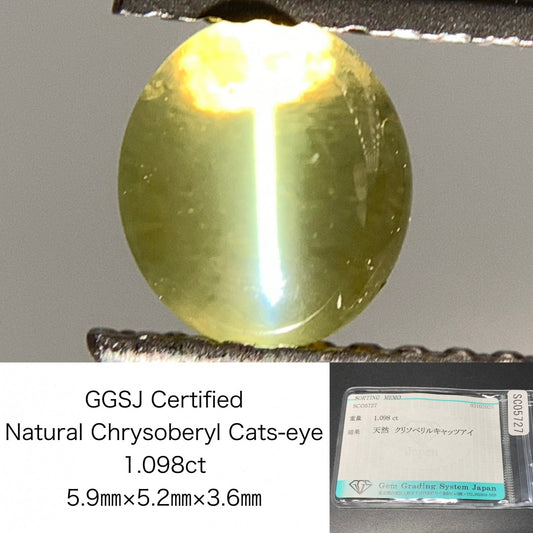 クリソベリルキャッツアイ 天然 1.098ct 宝石ソーティング付き 5.9㎜×5.2㎜×3.6㎜ ルース（ 裸石 ） 7026Y
