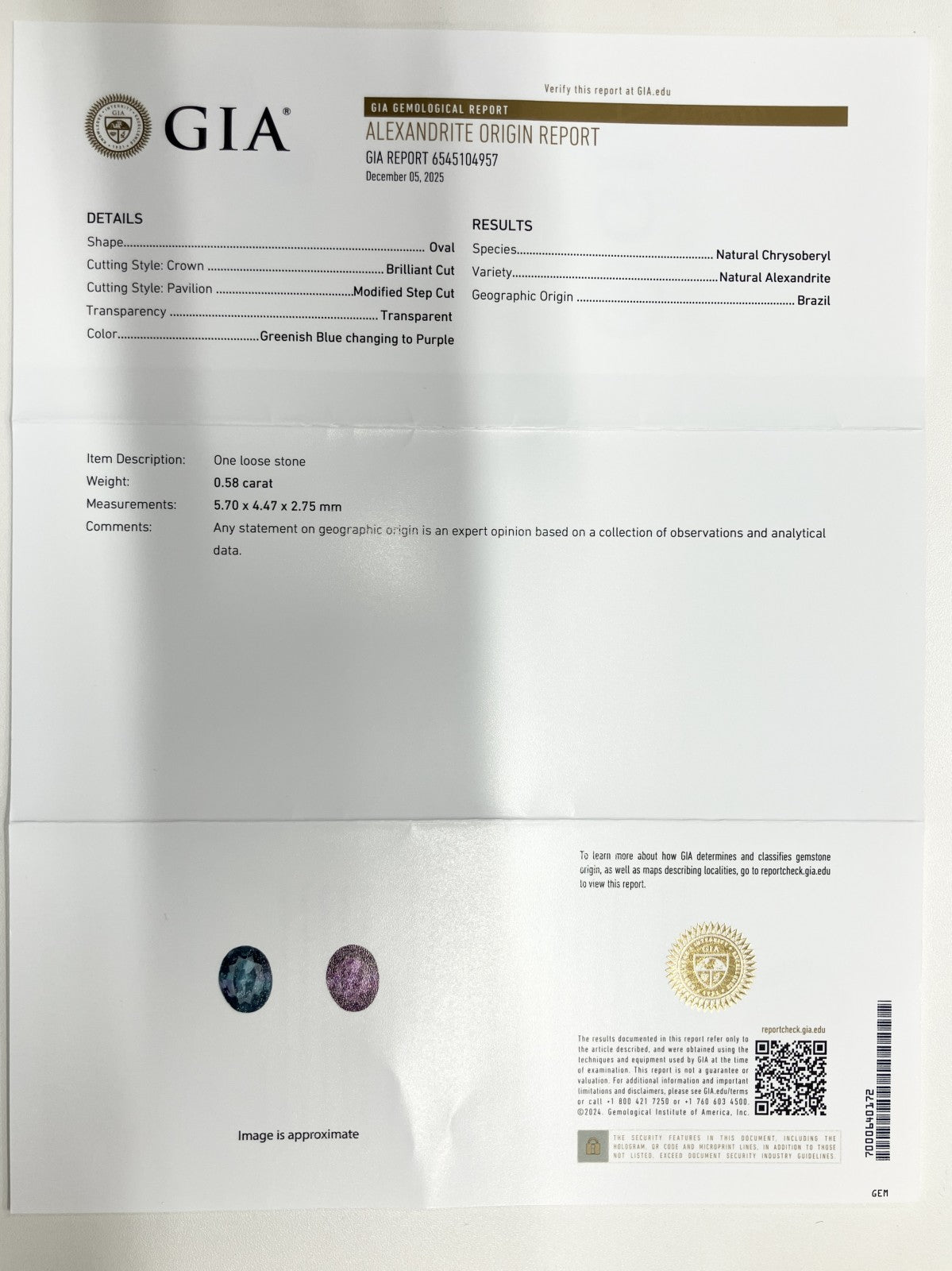 アレキサンドライト 0.58ct ブラジル産 Brazil GIA鑑別書 D0.31ct PT900 4.3g 指輪 （JP14号） サイズ直し無料 7529S