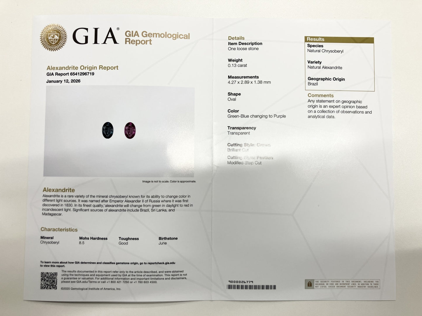 アレキサンドライト 0.13ct ブラジル産 Brazil GIA鑑別書 D0.38ct PT900 3.2g 指輪 （JP12号） サイズ直し無料 8070S