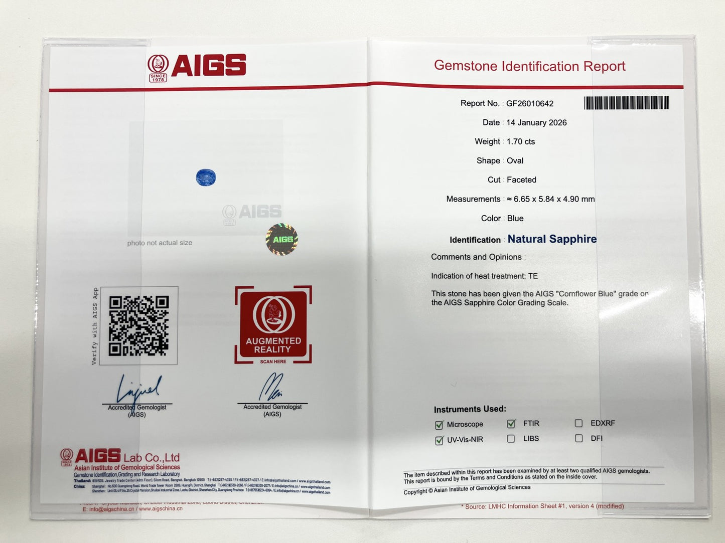 サファイア 1.70ct コンフラワーブルー Cornflower blue AIGS鑑別書 D0.72ct PT900 5.2g 指輪 （JP13号） サイズ直し無料 7333S
