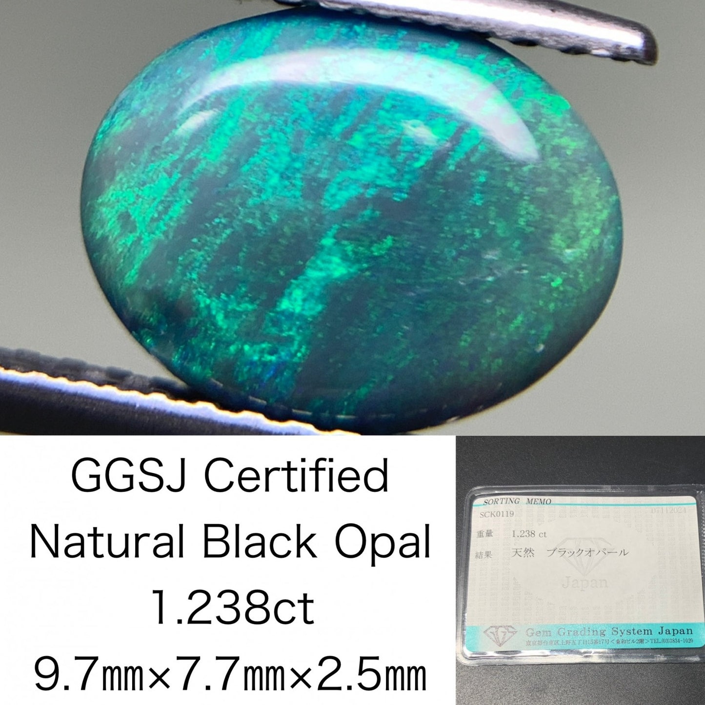 ブラックオパール 1.238ct 宝石ソーティング付き 9.7㎜×7.7㎜×2.5㎜ ルース（ 裸石 ） 3130Y