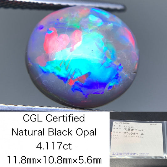 ブラックオパール  天然  4.117ct  中央宝石ソーティング付き  11.8㎜×10.8㎜×5.6㎜   天然 ルース（ 裸石 ） 5261Y