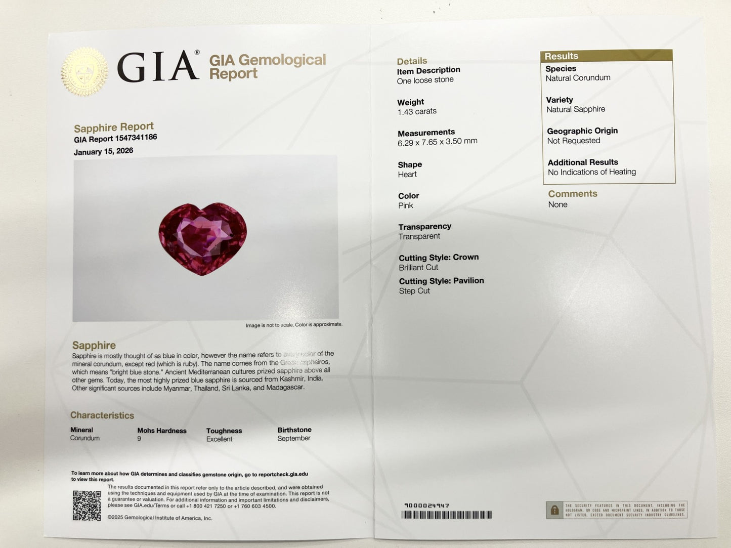 ピンクサファイア 1.43ct 非加熱 NoHeat GIA鑑別書 D0.72ct PT900 5.7g 指輪 （JP10号） サイズ直し無料 7794S
