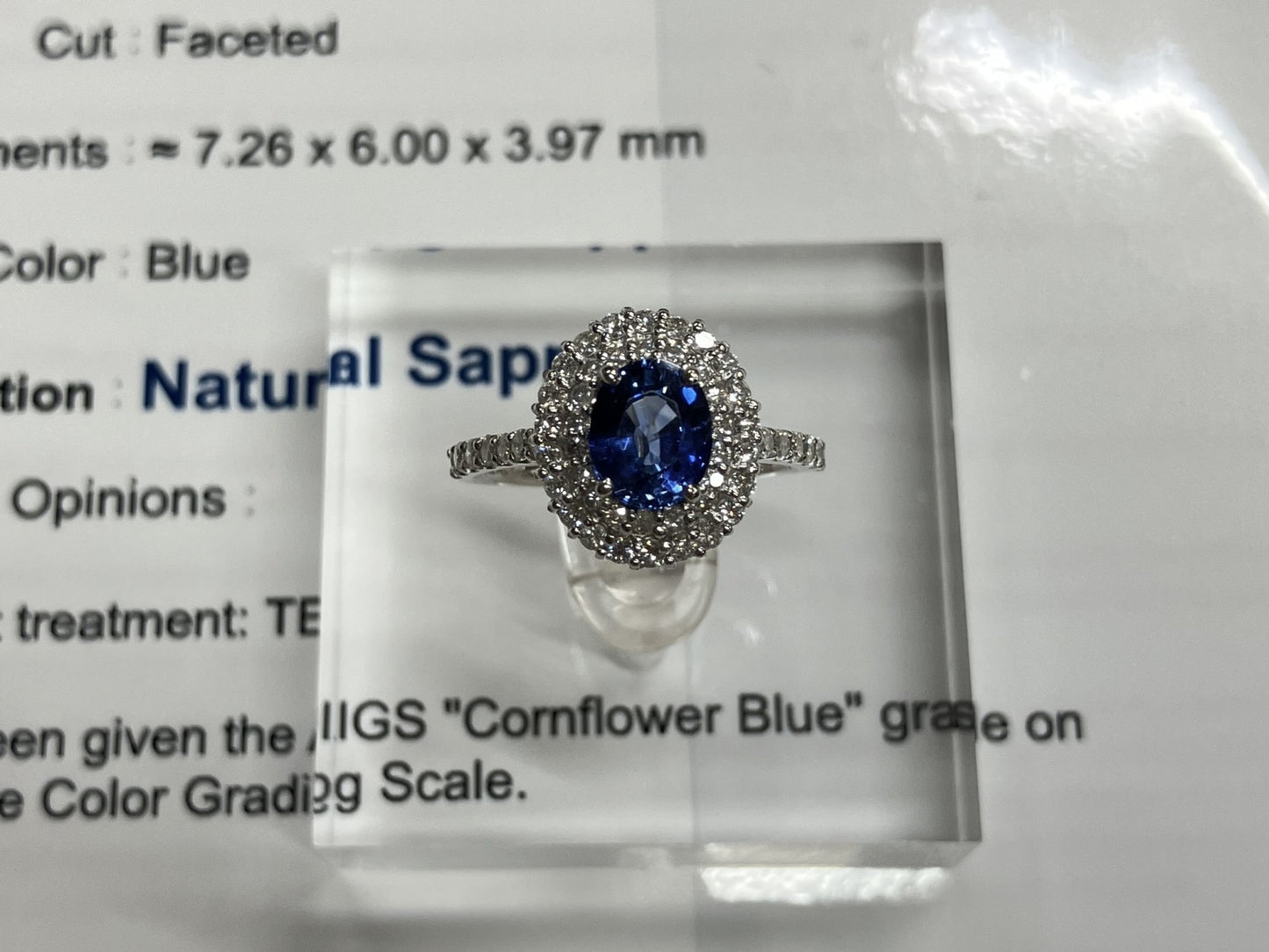 サファイア 1.49ct コンフラワーブルー Cornflower blue AIGS鑑別書 D0.72ct PT900 5.4g 指輪 （JP13号） サイズ直し無料 7326S