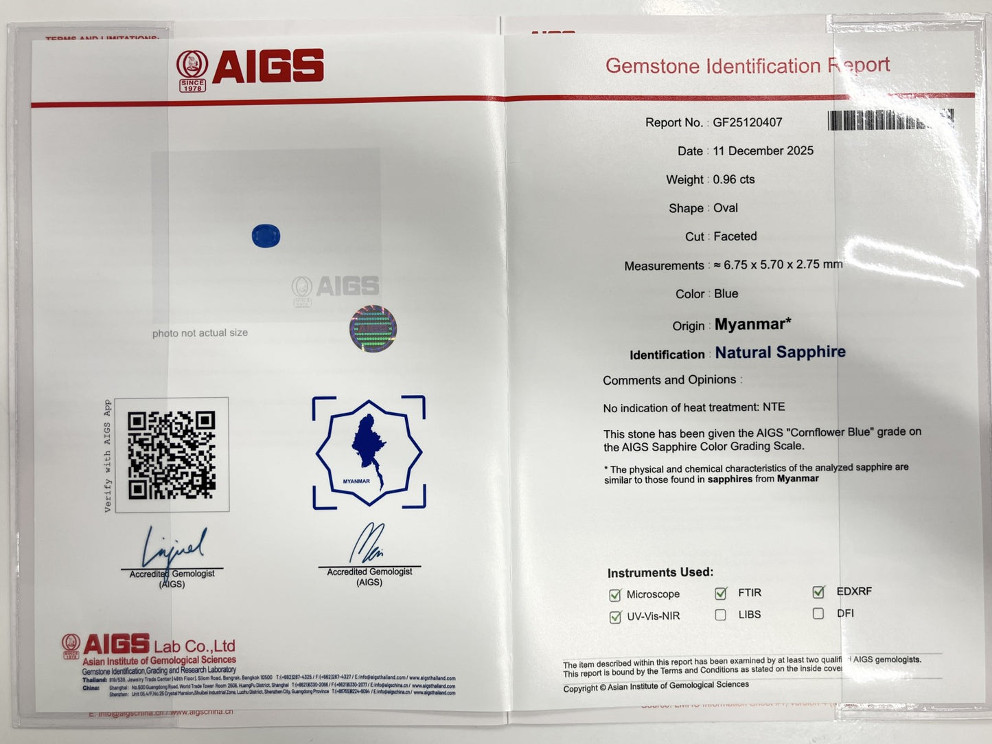 サファイア 0.96ct ミャンマー産　非加熱　コンフラワーブルー AIGS鑑別書 D0.34ct PT900 5.0g 指輪 （JP13号） サイズ直し無料 7831S