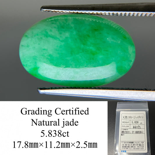 ひすい（ヒスイ 翡翠） 5.838ct 宝石ソーティング付き 17.8㎜×11.2㎜×2.5㎜ ルース（ 裸石 ） 4829YY