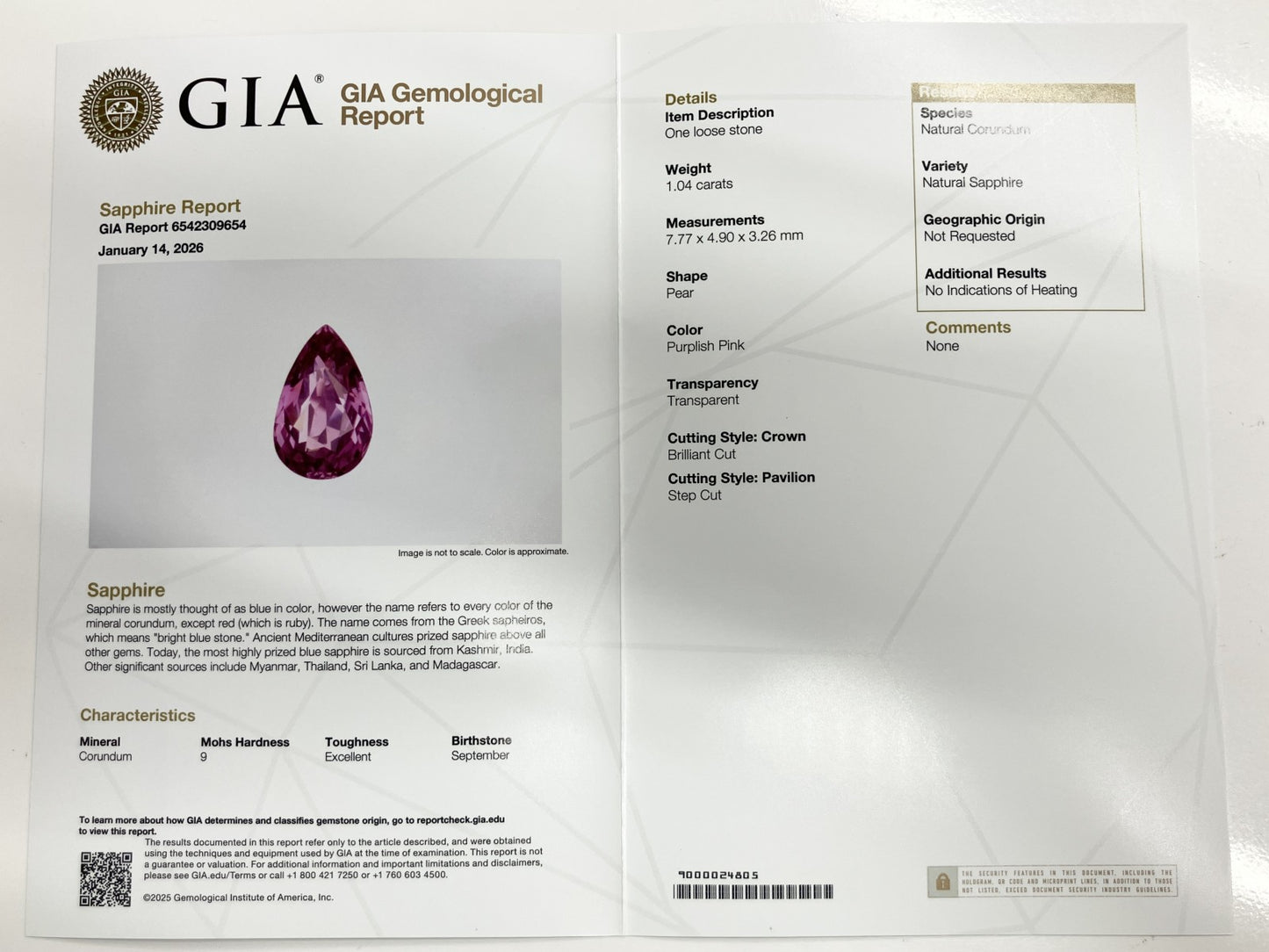 サファイア 1.04ct 非加熱 NoHeat GIA鑑別書 D0.45ct PT900 4.0g 指輪 （JP14号） サイズ直し無料 8117S