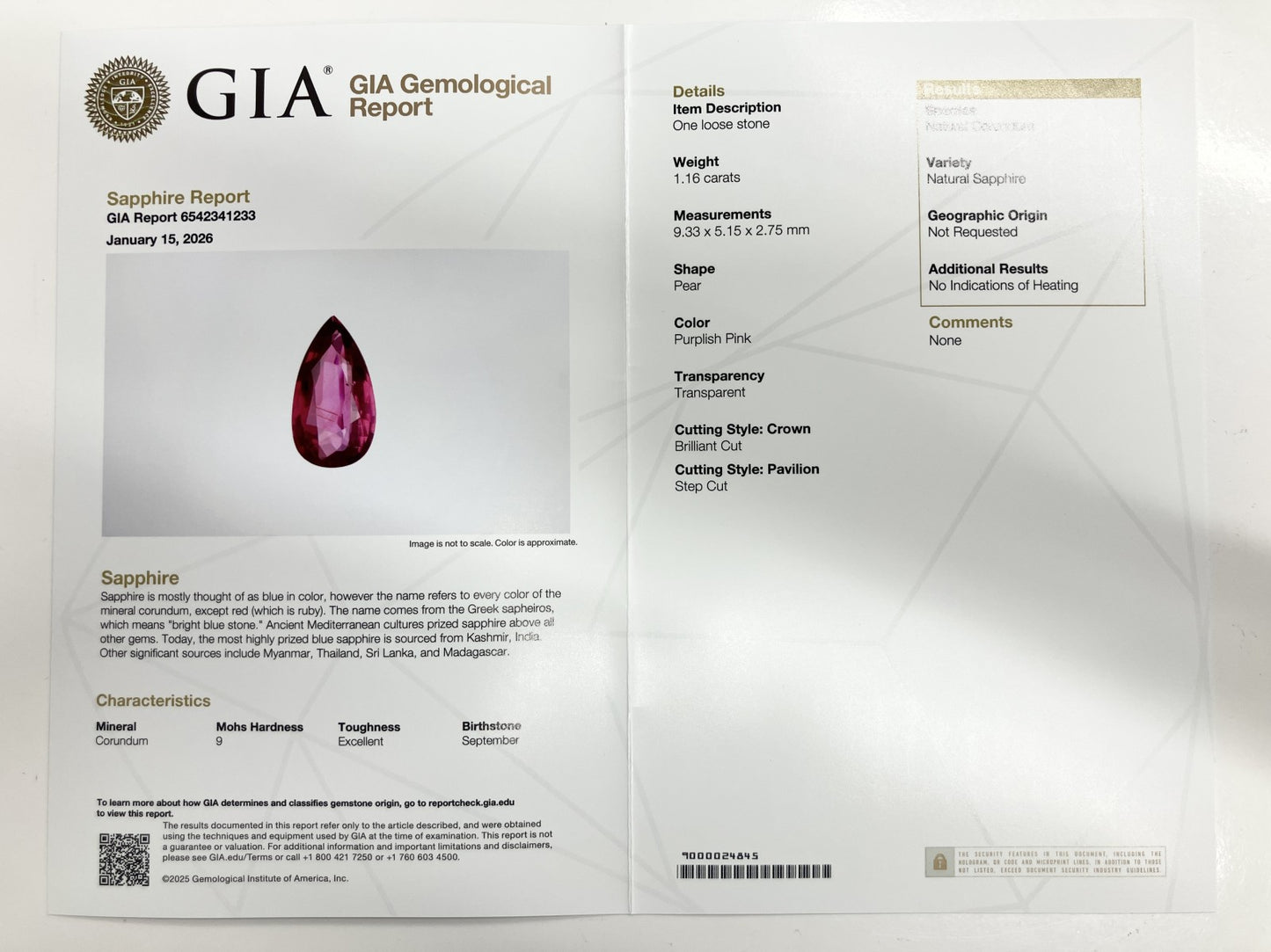 サファイア 1.16ct 非加熱 NoHeat GIA鑑別書 D0.45ct PT900 4.1g 指輪 （JP13号） サイズ直し無料 7793S