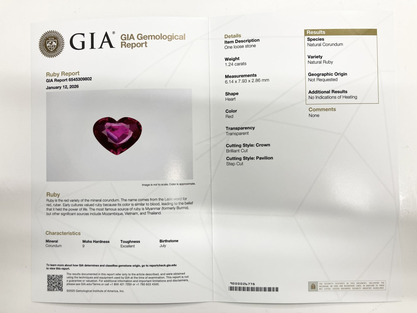 ルビー 1.24ct 非加熱 NoHeat GIA鑑別書 D0.42ct PT900 4.6g 指輪 （JP12号） サイズ直し無料 8096S