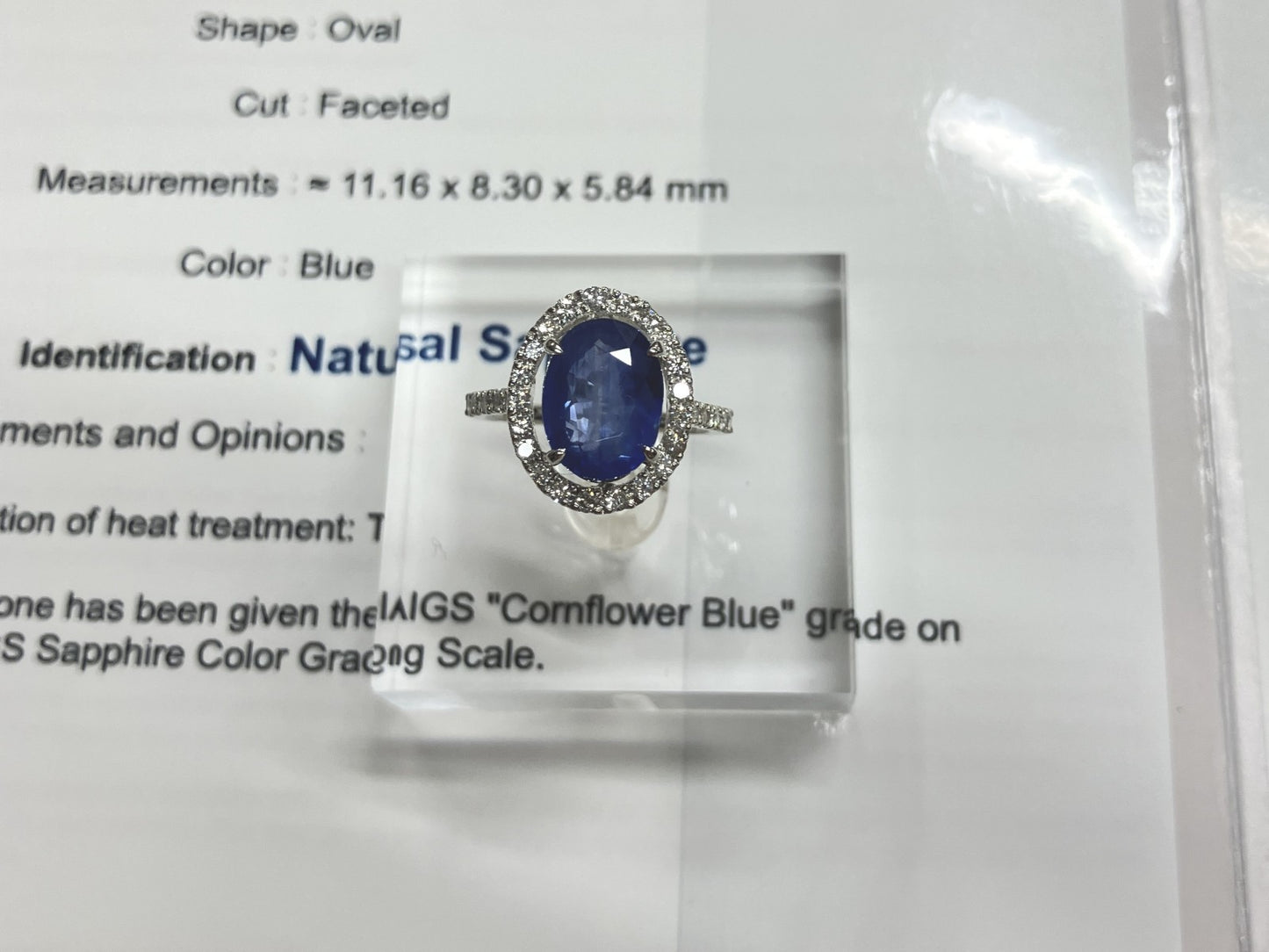 サファイア 5.44ct コンフラワーブルー Cornflower blue AIGS鑑別書 D0.80ct PT900 5.8g 指輪 （JP14号） サイズ直し無料 7167S