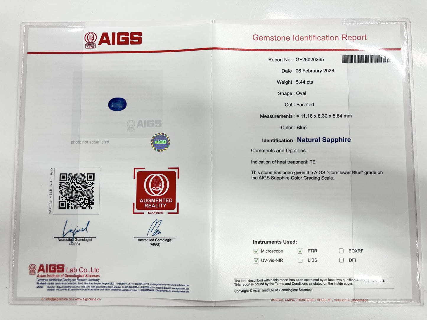 サファイア 5.44ct コンフラワーブルー Cornflower blue AIGS鑑別書 D0.80ct PT900 5.8g 指輪 （JP14号） サイズ直し無料 7167S