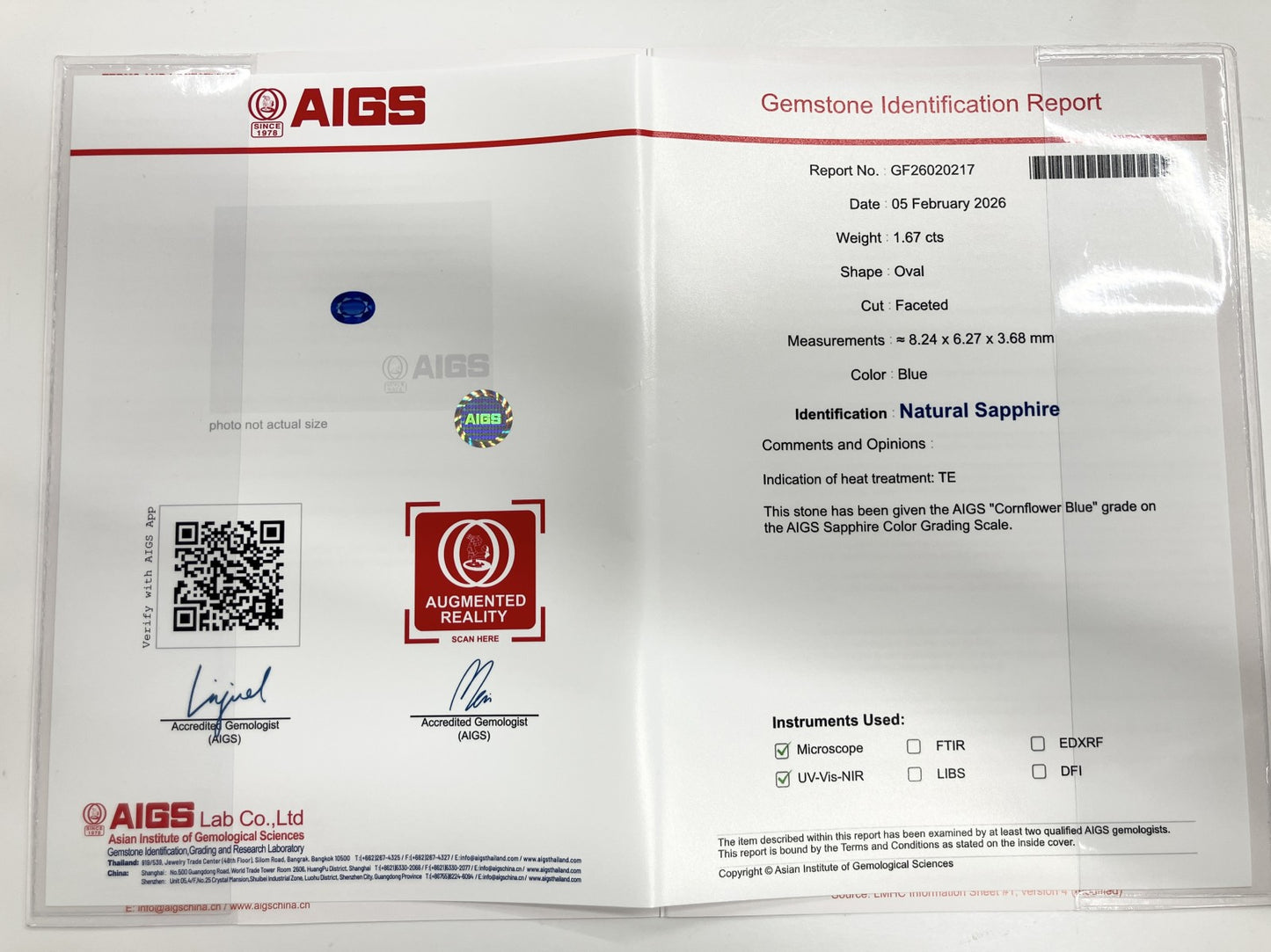 サファイア 1.67ct コンフラワーブルー Cornflower blue AIGS鑑別書 D0.42ct PT900 4.8g 指輪 （JP12号） サイズ直し無料 7376S