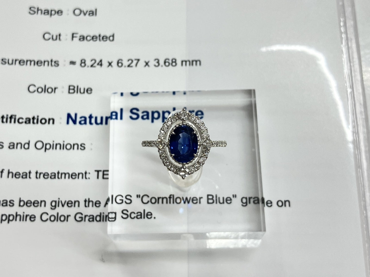 サファイア 1.67ct コンフラワーブルー Cornflower blue AIGS鑑別書 D0.42ct PT900 4.8g 指輪 （JP12号） サイズ直し無料 7376S