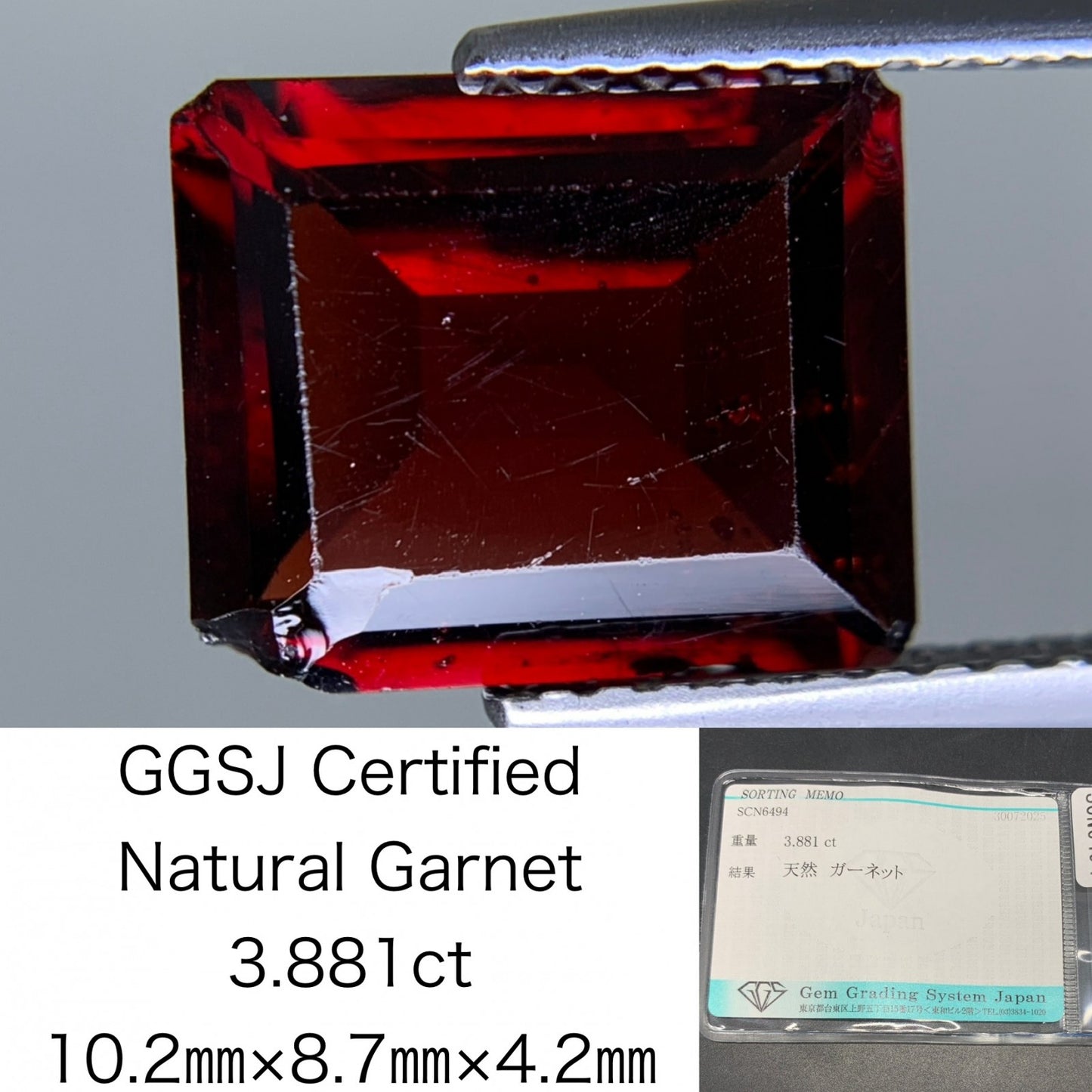 ガーネット 天然  3.881ct  宝石ソーティング付き  10.2㎜×8.7㎜×4.2㎜ ルース（ 裸石 ）  6316Y