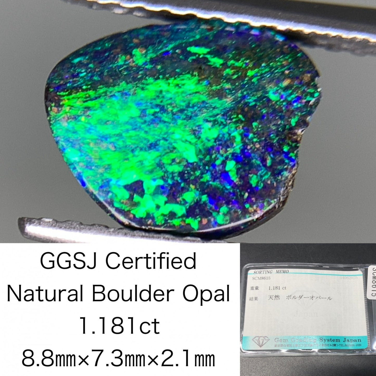 ボルダーオパール 天然  1.181ct  宝石ソーティング付き  8.8㎜×7.3㎜×2.1㎜  ルース（ 裸石 ）  5338Y