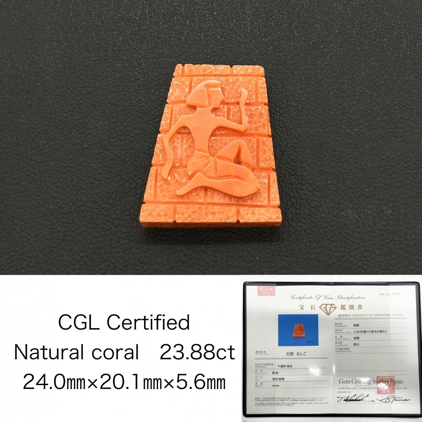 赤珊瑚 天然 23.88ct 宝石ソーティング付き 24.0㎜×20.1㎜×5.6㎜ ルース（ 裸石 ） 8690S