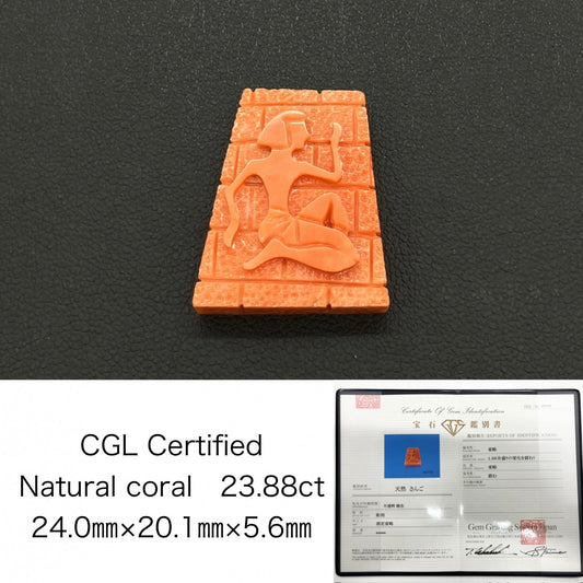 赤珊瑚 天然 23.88ct 宝石ソーティング付き 24.0㎜×20.1㎜×5.6㎜ ルース（ 裸石 ） 8690S