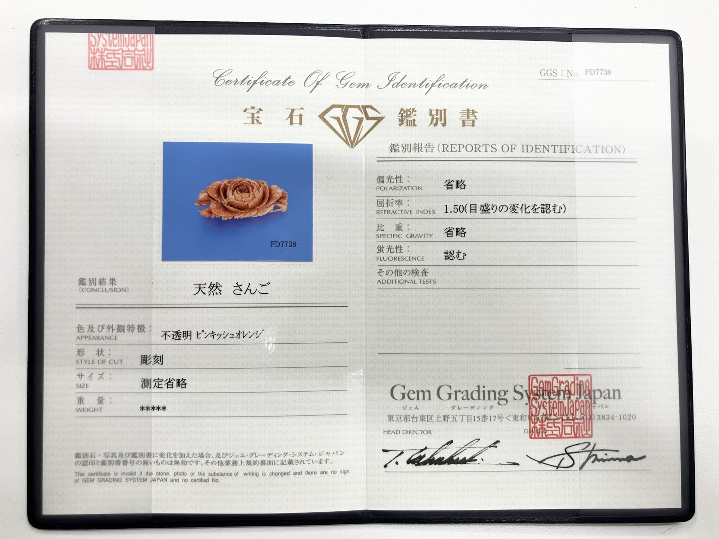 珊瑚　さんご 天然 79.94ct 宝石ソーティング付き 53.8㎜×27.0㎜×13.5㎜ ルース（ 裸石 ） 8691S