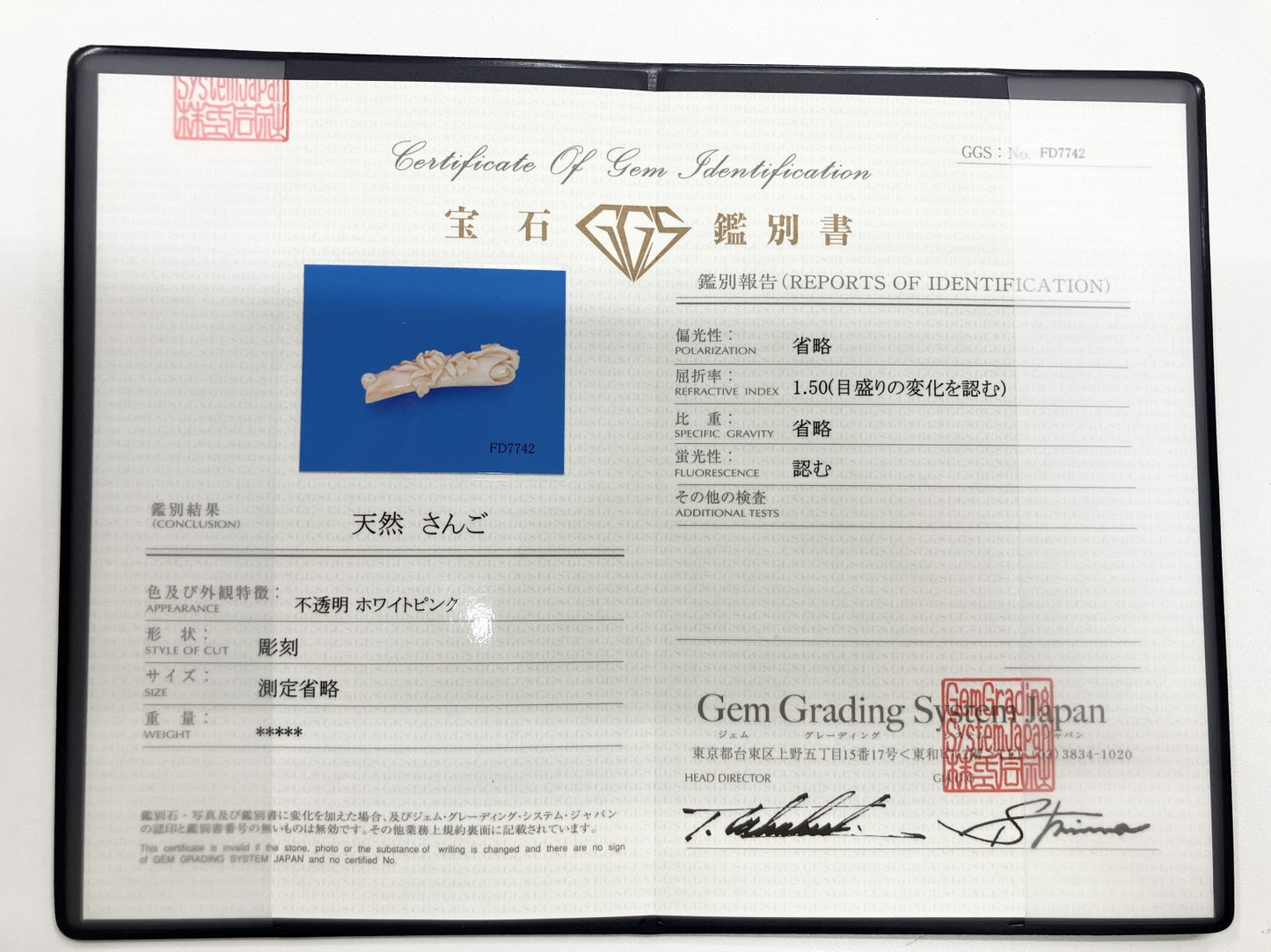 珊瑚　さんご 天然 31.45ct 宝石ソーティング付き 15.4㎜×49.7㎜×8.7㎜ ルース（ 裸石 ） 8699S