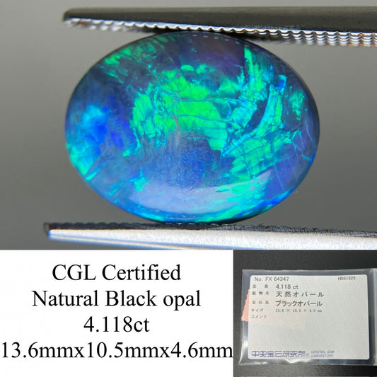 ブラックオパール  天然  4.118ct  中央宝石ソーティング付き  13.6㎜×10.5㎜×4.6㎜   ルース（ 裸石 ） 4876YY