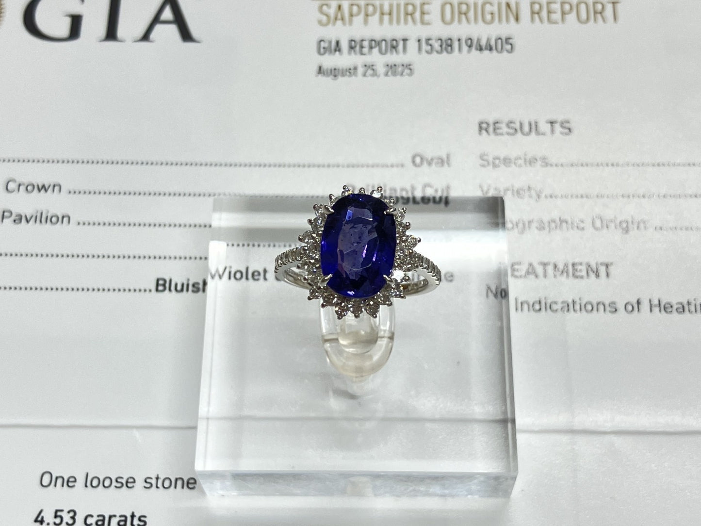 カラーチェンジサファイア 4.53ct 非加熱　No heat　GIA鑑別書 D0.67ct PT900 6.2g 指輪 （JP12号） サイズ直し無料 6515S