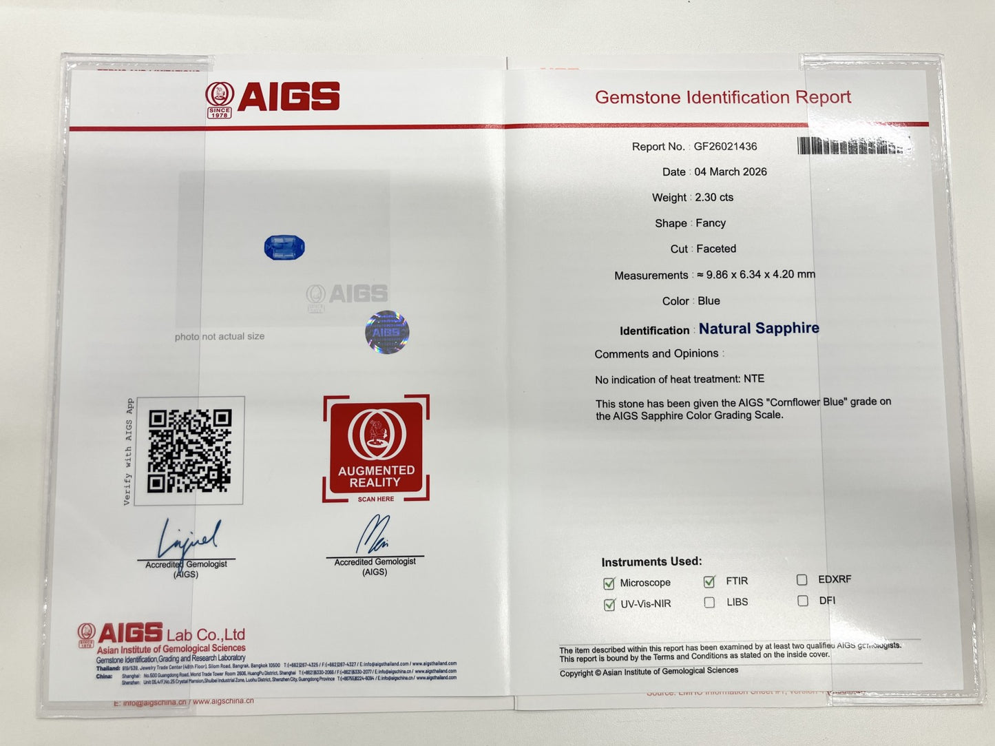 サファイア 2.30ct Cornflower Blue NoHeat AIGS鑑別書 D0.38ct PT900 4.4g 指輪 （JP9号） サイズ直し無料 8716S
