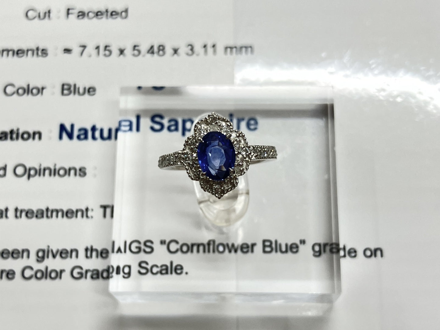 サファイア 1.01ct コンフラワーブルー Cornflower Blue AIGS鑑別書 D0.45ct PT900 5.0g 指輪 （JP9号） サイズ直し無料 7475S