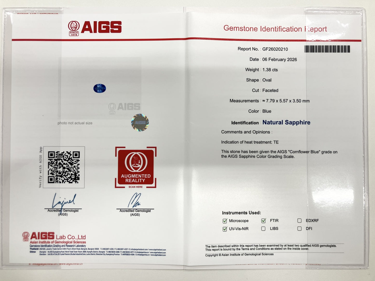 サファイア 1.38ct コンフラワーブルー Cornflower Blue AIGS鑑別書 D0.34ct PT900 5.0g 指輪 （JP12号） サイズ直し無料 1473S