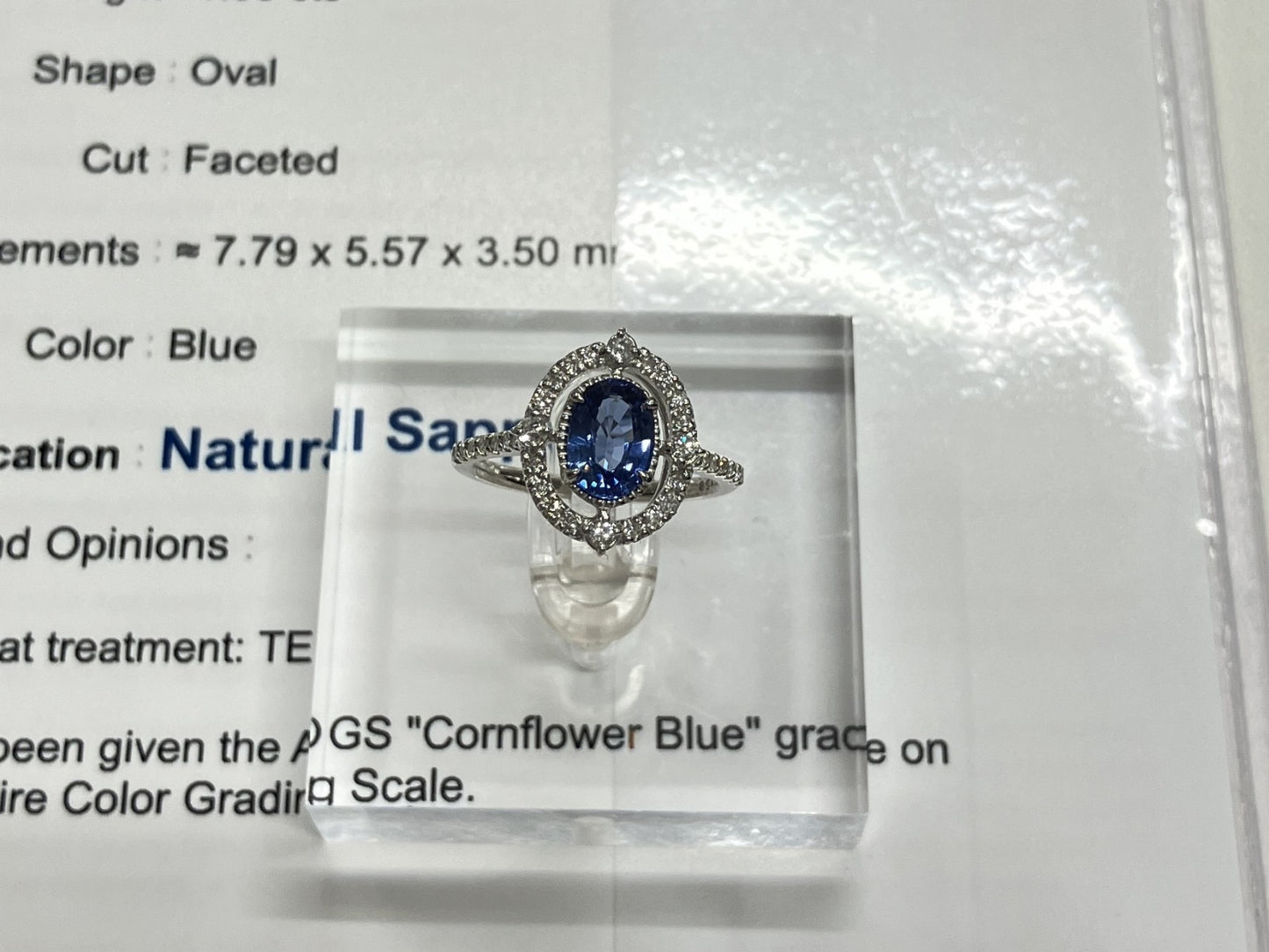 サファイア 1.38ct コンフラワーブルー Cornflower Blue AIGS鑑別書 D0.34ct PT900 5.0g 指輪 （JP12号） サイズ直し無料 1473S
