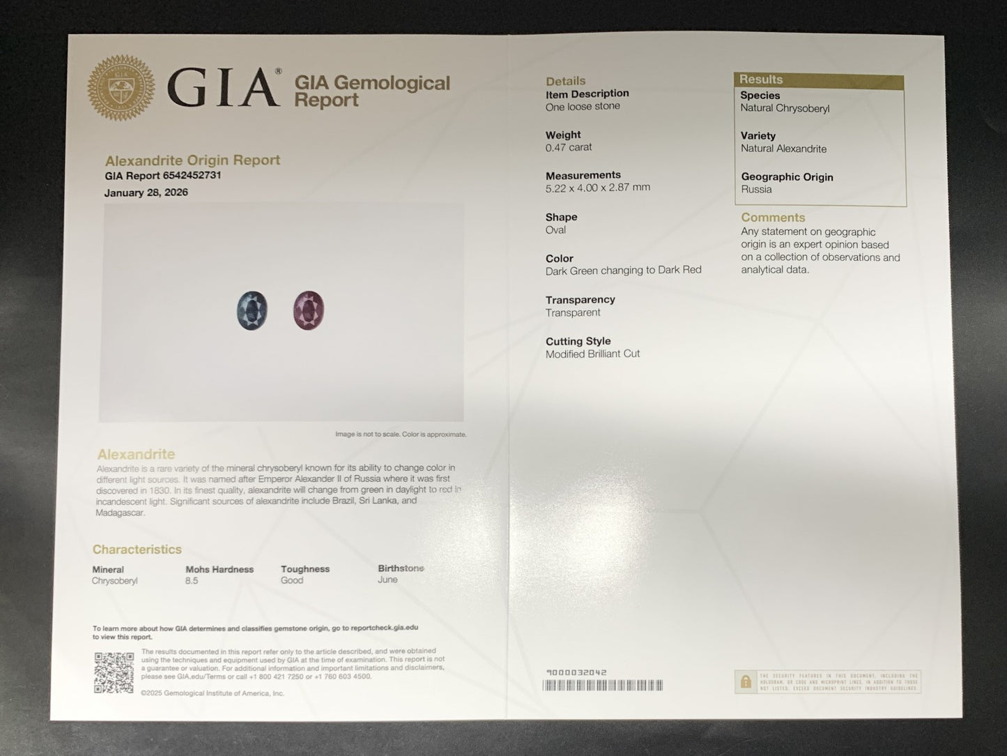 アレキサンドライト 0.47ct ロシア産 Russia GIA鑑別書 D0.36ct PT900 3.99g 指輪 （JP111号） サイズ直し承ります。 7975Y