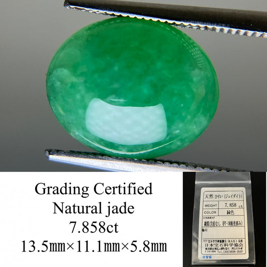 ヒスイ 翡翠  天然  7.858ct  宝石ソーティング付き  13.5㎜×11.1㎜×5.8㎜   天然 ルース（ 裸石 ） 5065YY