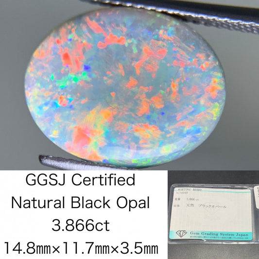 ブラックオパール 天然 3.866ct 宝石ソーティング付き 14.8㎜×11.7㎜×3.5㎜ ルース（ 裸石 ） 6241Y